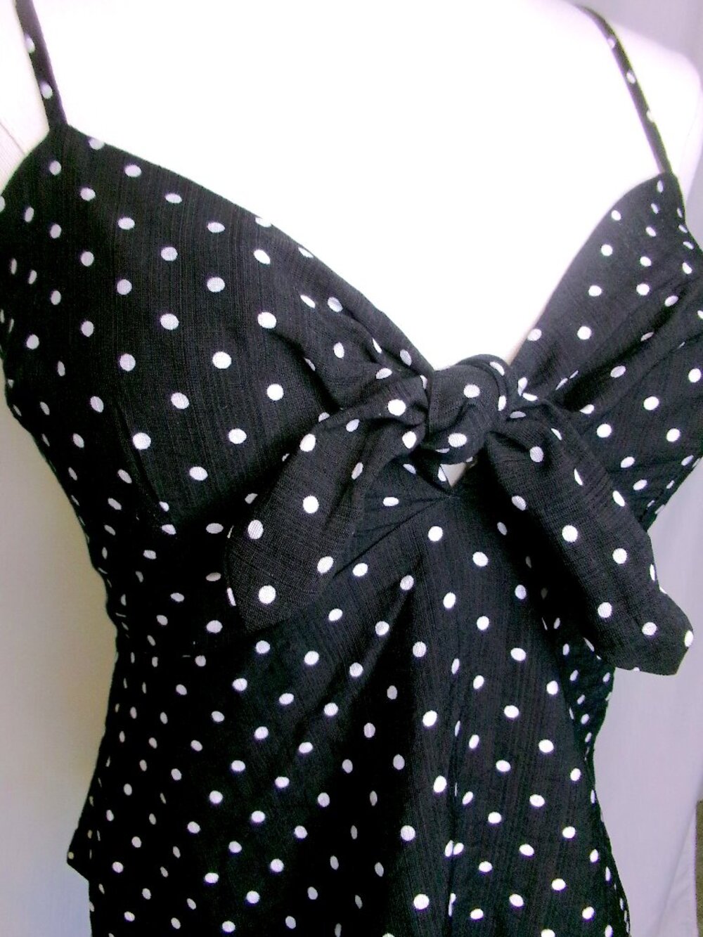 Monteau Black White Polka Dot Bow Front Peplum Cami Tank Top Small